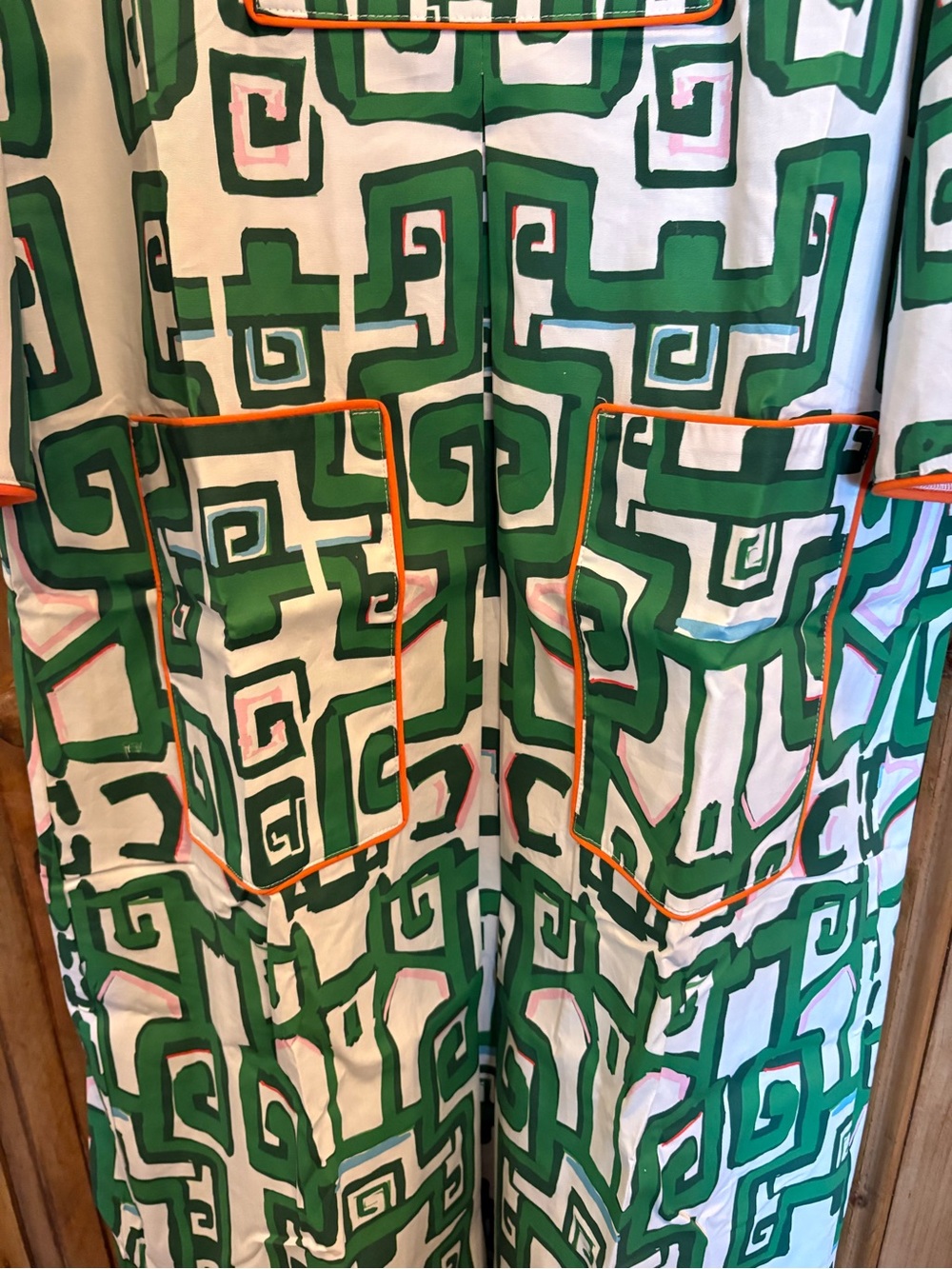 House of MBR Cassidy long sleeve Green Geometric Greek heiress dress NWT - Picture 4 of 7